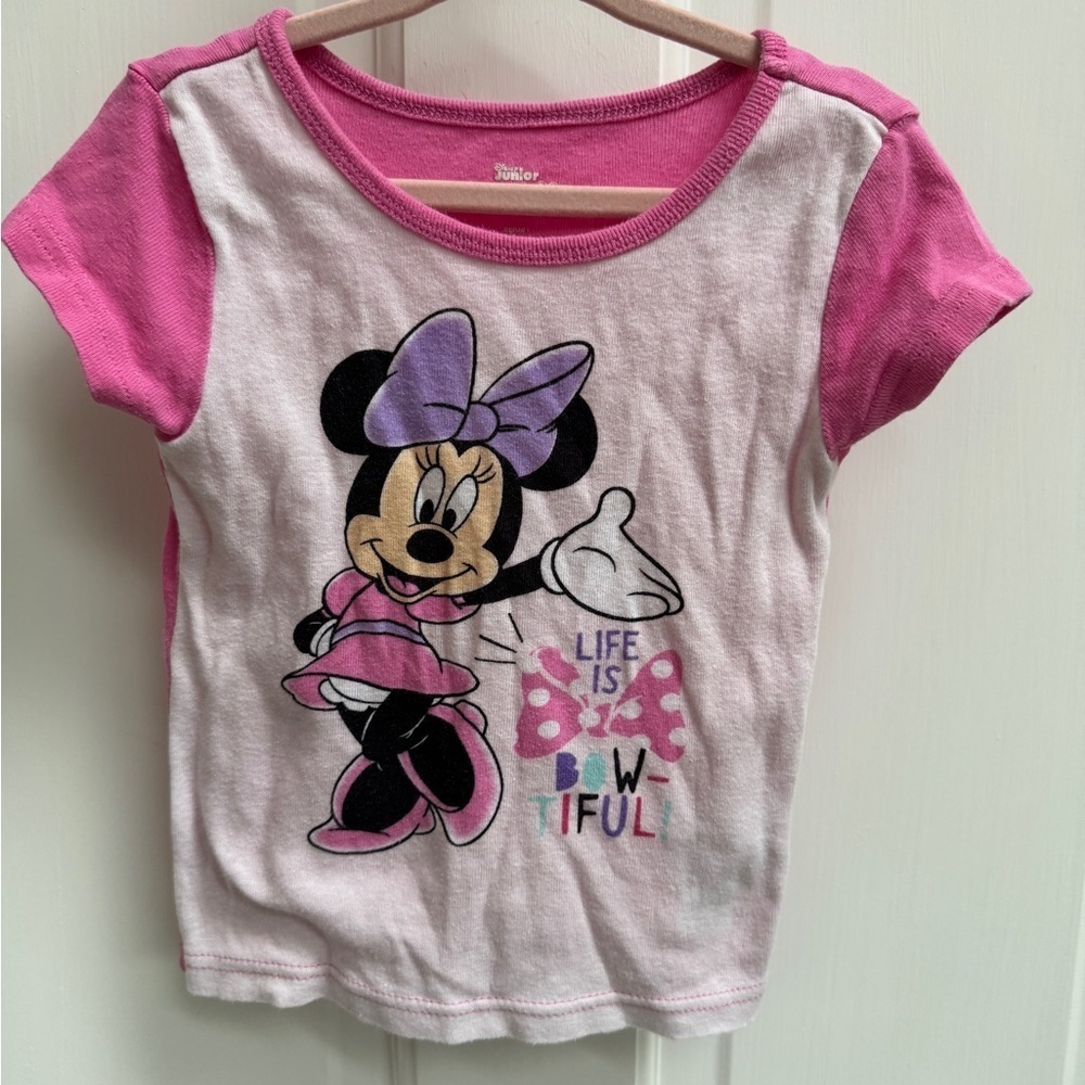 Disney Minnie Mouse 4T Girls Pink Life is Bowtiful Short Sleeve Pajama Top Tee